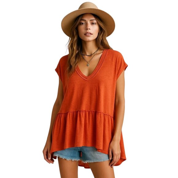 We The Free Free People Tiered Swing Tunic Orange Size S Boho Coastal Beach Cute - Picture 1 of 13